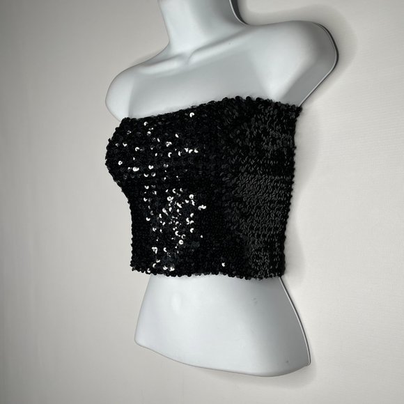 True Vintage 70s Disco Toppettes by A Brod Black Sequin Tube Top - Picture 7 of 8